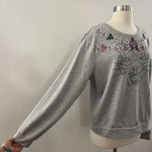 Anthropologie x Luna Mercantile Co Tiger Graphic Sweatshirt Patchwork Gray Small - Picture 4 of 9